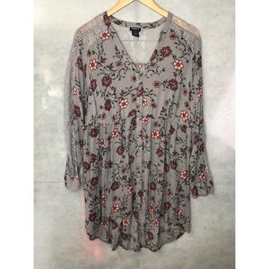 Floral Babydoll Top With Lace Sleeves